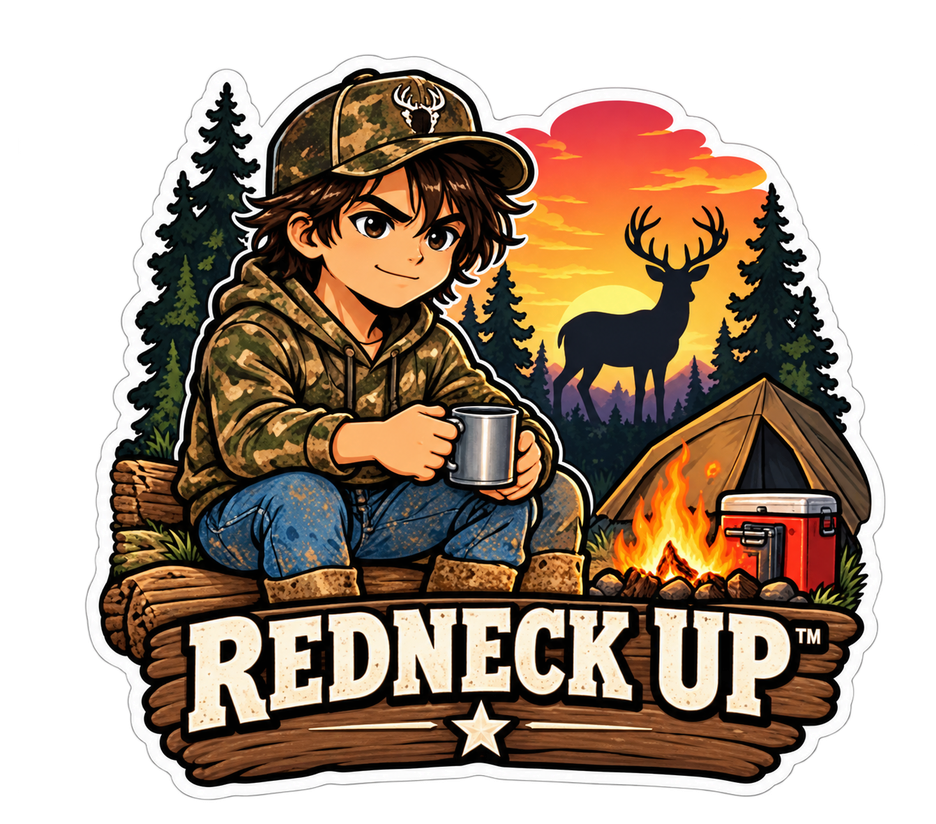 Campfire coffee mug with Redneck Up country artwork