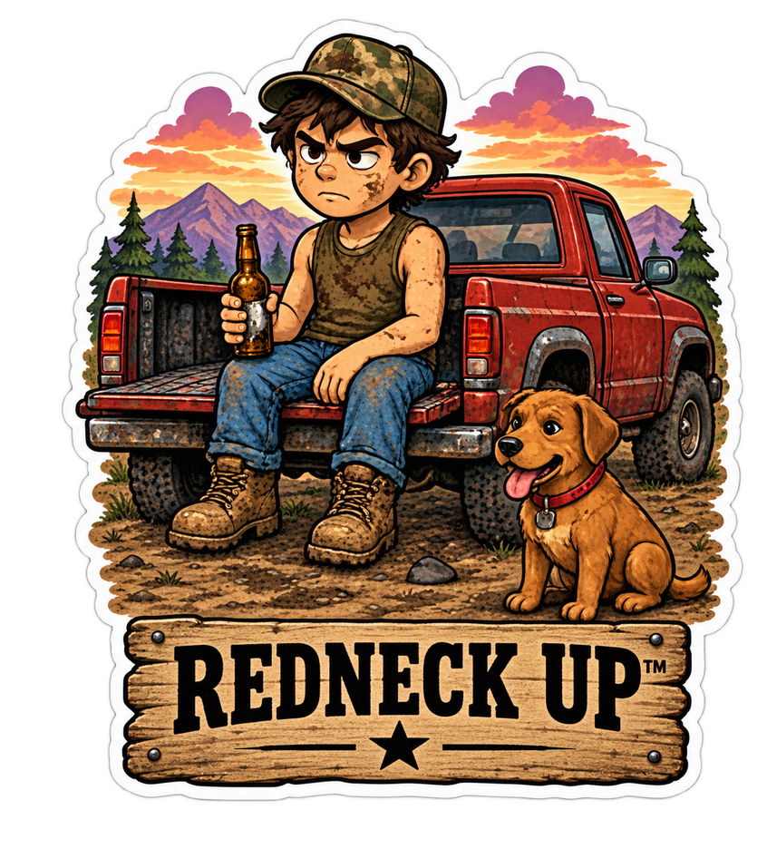 Tailgate beer scene with Redneck Up lettering