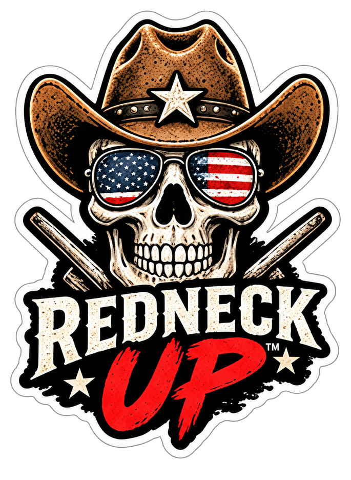 Cowboy hat skull with Redneck Up text