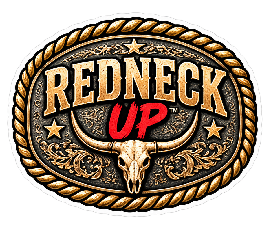 Rope-framed Redneck Up belt buckle design