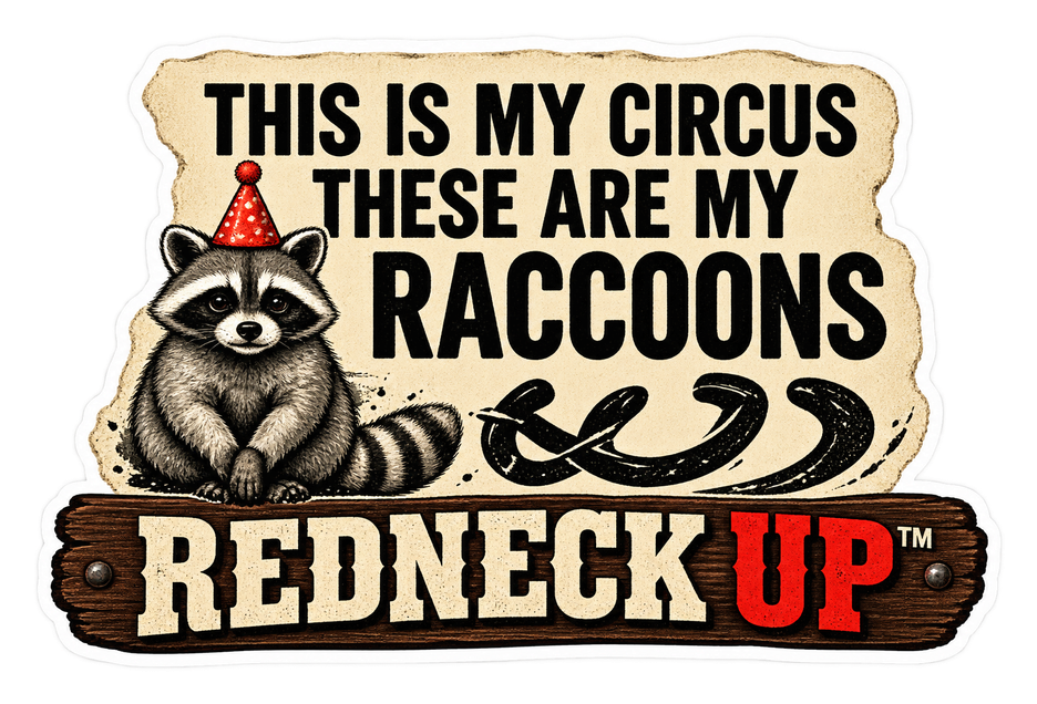 Raccoon artwork with This Is My Circus These Are My Raccoons text