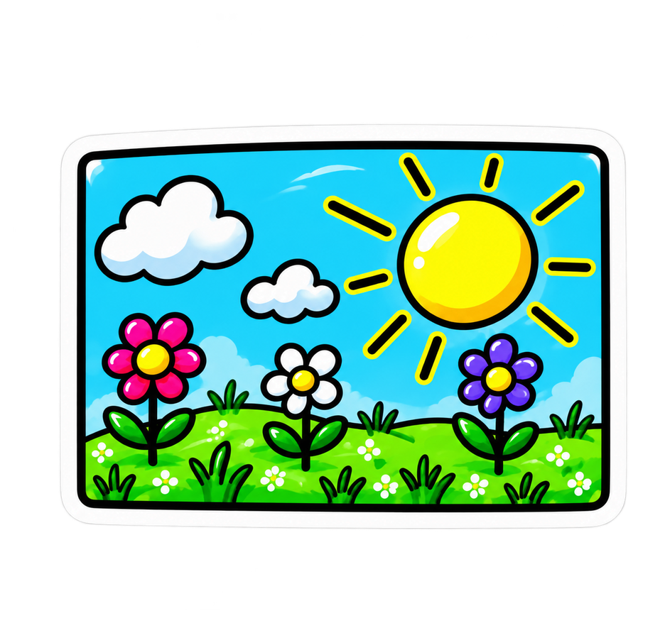 Bright sky and flowers illustration