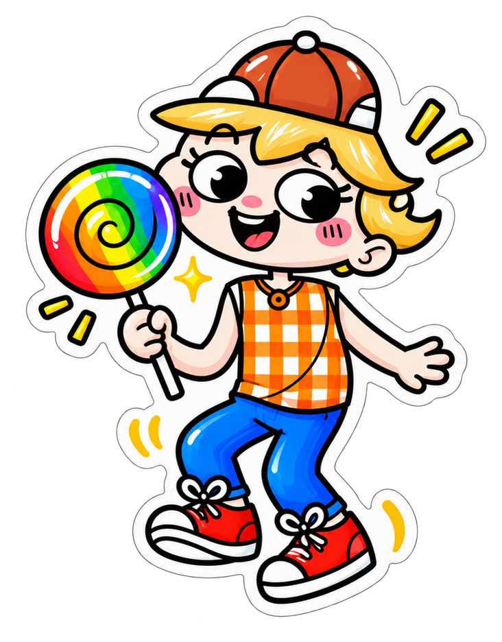 Candy-colored lollipop character illustration