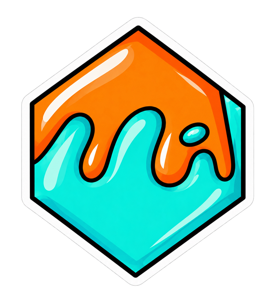Orange and teal abstract character artwork