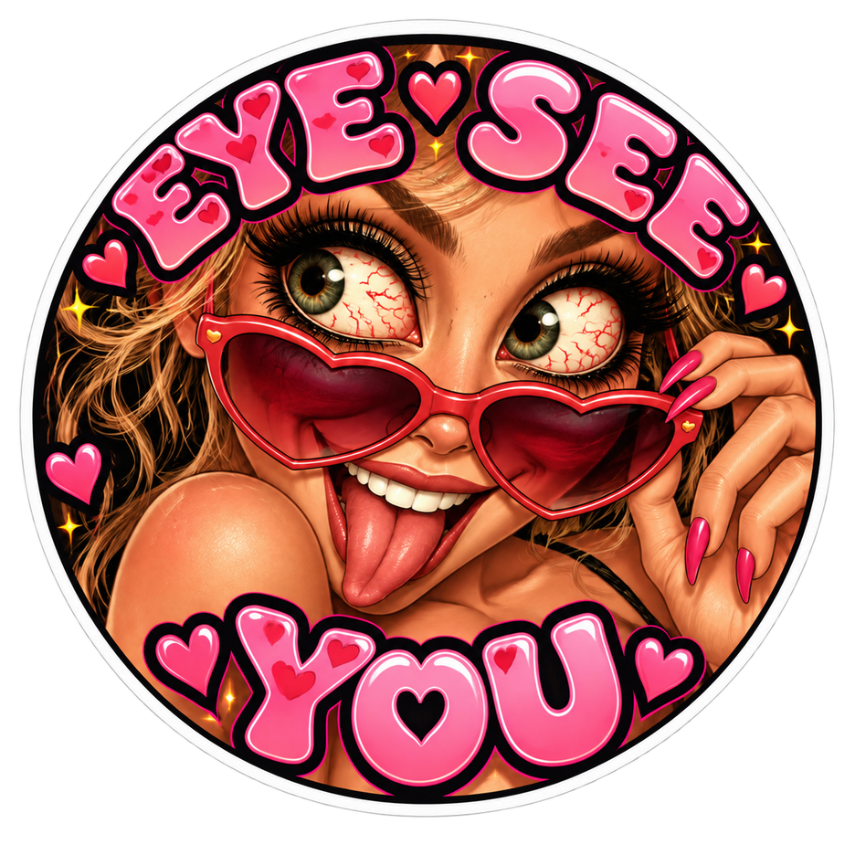 Pink character variation of the Eye See You art